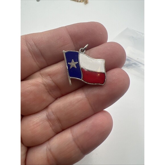 Elco Vintage Texas State Flag Enamel 925 Sterling Silver Charm Pendant Red Blue - Picture 7 of 7